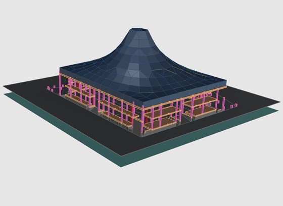 حسینیه روستای شمسی سازه فضاکار سازه فضایی شرکت سان افق نور سقف پاچه ای فرم پارچه ای تاشه (5).jpg